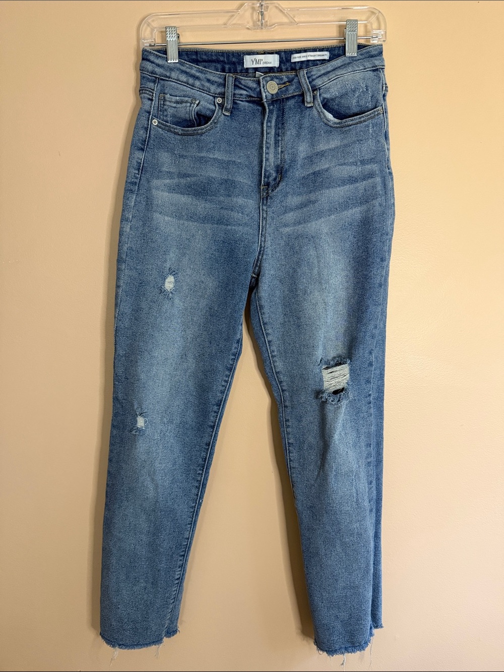 YM High-Rise Distressed Skinny Jeans in Medium Blue